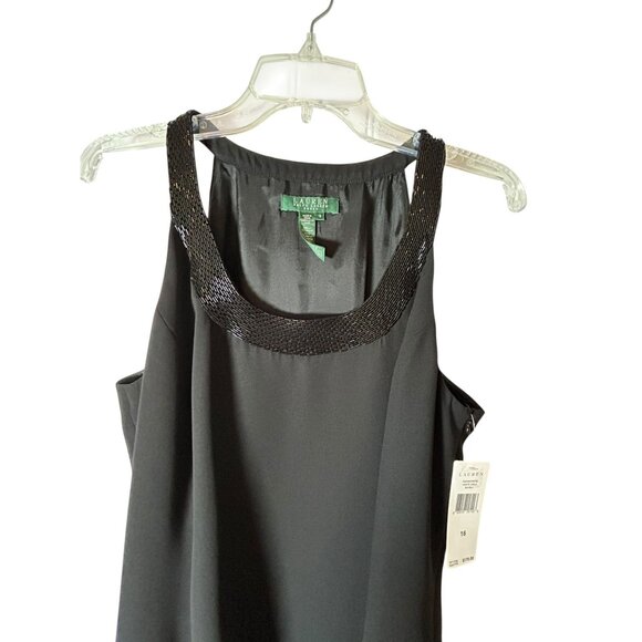 NEW Lauren Ralph Lauren Dress Black Women's Sz 16 Sleeveless Sequin Round Neck - Picture 2 of 12